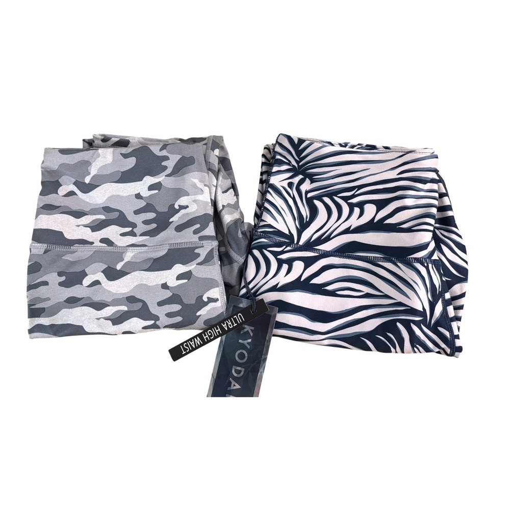 Kyodan Womens Ultra High Waist Leggings Bundle Camo Zebra Print Large 2 Pack